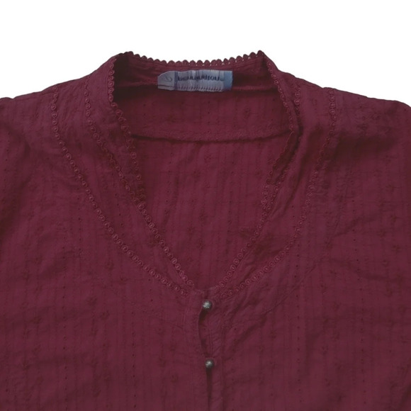Penningtons Eyelet Red Wine Cotton Blouse with Sheet Trim 18 - Picture 2 of 9